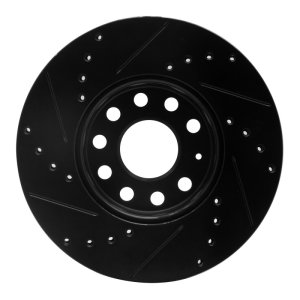 Audi A3 Brake Rotor (1) - Front Right - R1 Concepts - Drilled & Slotted - Black - `05-`25